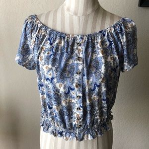 H&M Blue and White Patterned Crop Top